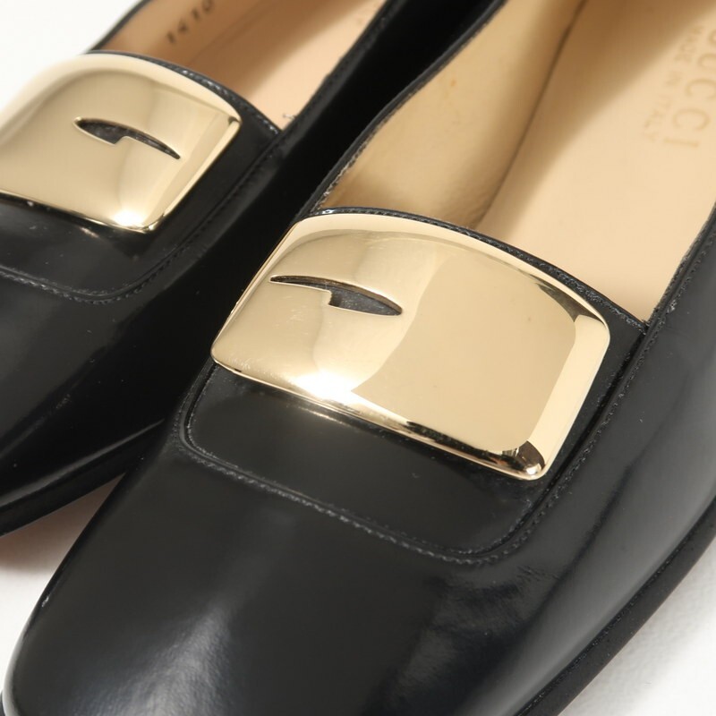 GS3934*イタリア製 VINTAGE GUCCI グッチ 37C(24cm相当) G金具 スクエアトゥ レザーパンプス 靴 ブラック_画像5