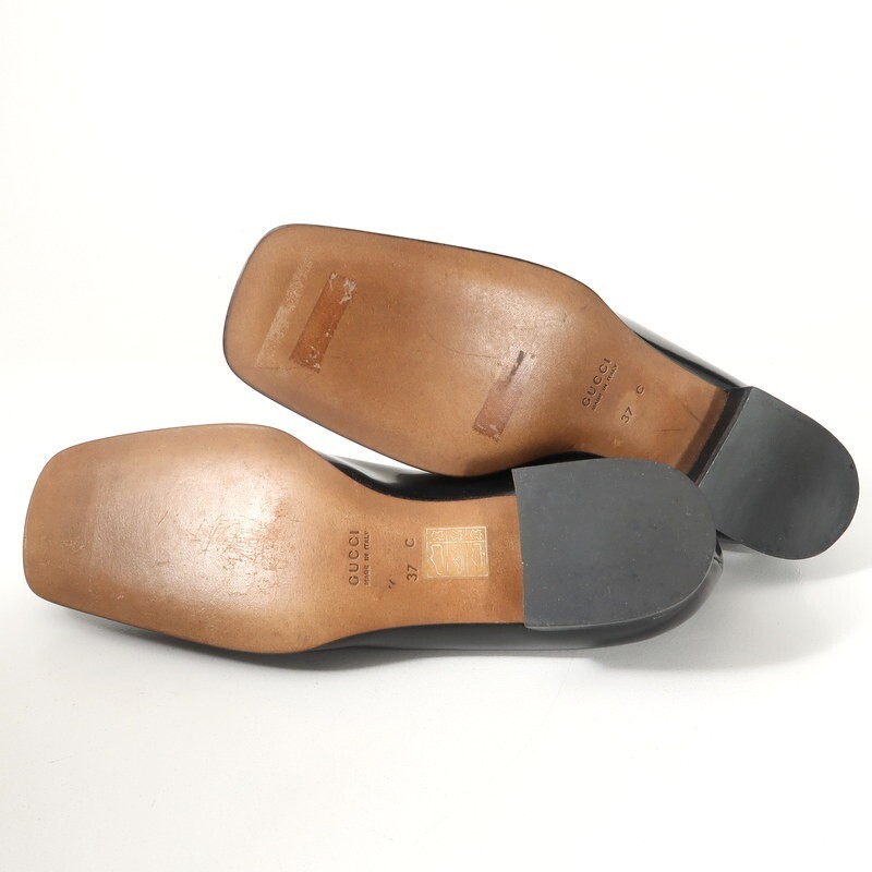 GS3934*イタリア製 VINTAGE GUCCI グッチ 37C(24cm相当) G金具 スクエアトゥ レザーパンプス 靴 ブラック_画像6