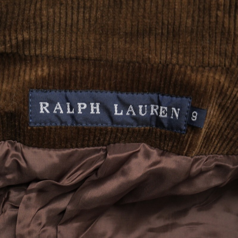 TI8205★RALPH LAUREN ラルフローレン コーデュロイ ストレッチ エルボーパッチ/羊革 ジャケット ブレザー ブラウン サイズ9_画像8
