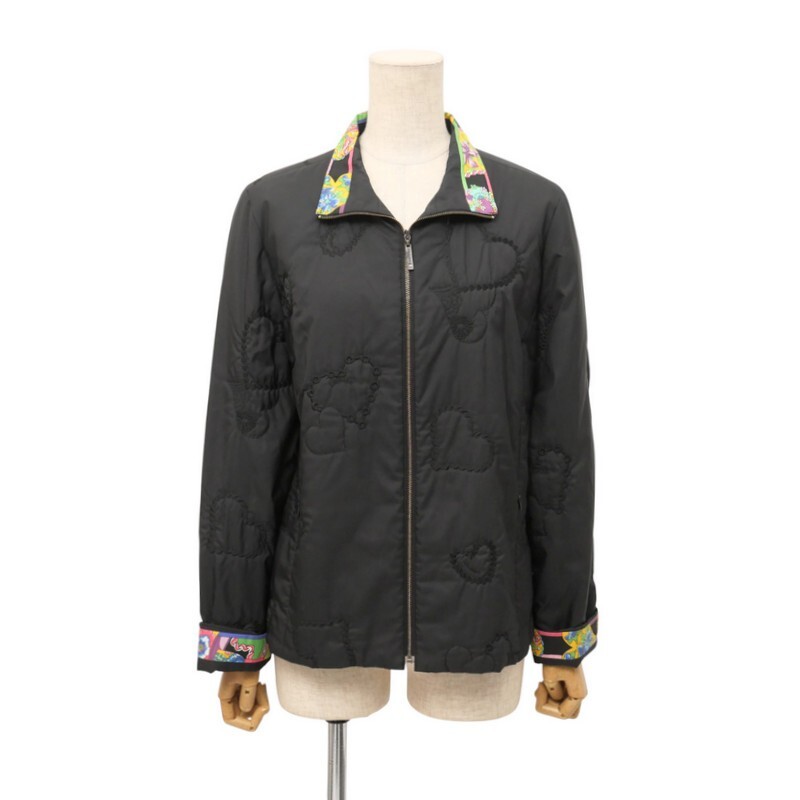 MI2632=レオナールスポーツ/LEONARD SPORT*フラワープリント*ロゴ/ハート刺繍*中わた入りジャケット*サイズ40*ブラック系_画像1