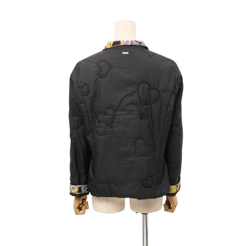 MI2632=レオナールスポーツ/LEONARD SPORT*フラワープリント*ロゴ/ハート刺繍*中わた入りジャケット*サイズ40*ブラック系_画像2