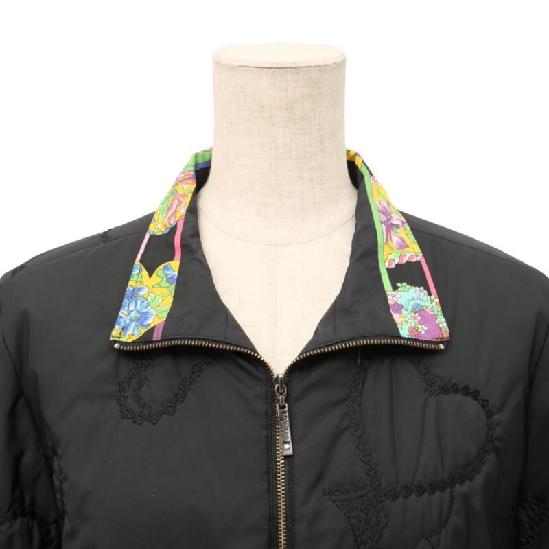 MI2632=レオナールスポーツ/LEONARD SPORT*フラワープリント*ロゴ/ハート刺繍*中わた入りジャケット*サイズ40*ブラック系_画像3