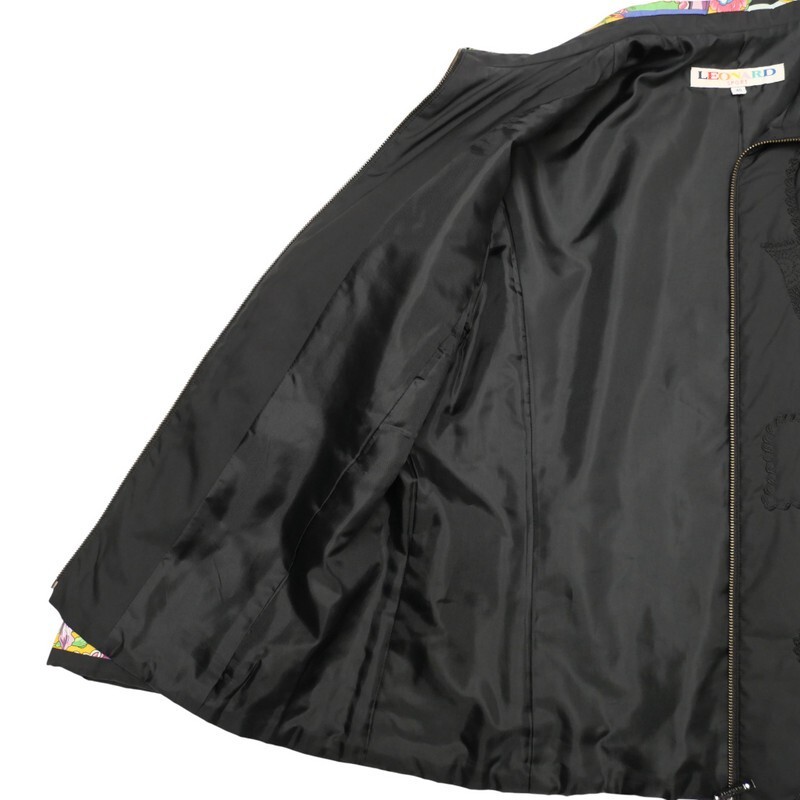 MI2632=レオナールスポーツ/LEONARD SPORT*フラワープリント*ロゴ/ハート刺繍*中わた入りジャケット*サイズ40*ブラック系_画像5