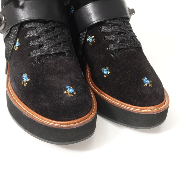 GS0200*COACH コーチ City Hiker シティ ハイカー 6B(23.5cm相当) スエードレザー ハイカットスニーカー ショートブーツ 花柄 ブラック_画像5
