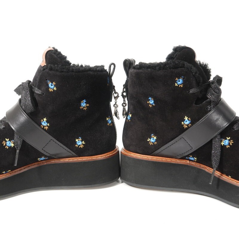 GS0200*COACH コーチ City Hiker シティ ハイカー 6B(23.5cm相当) スエードレザー ハイカットスニーカー ショートブーツ 花柄 ブラック_画像6