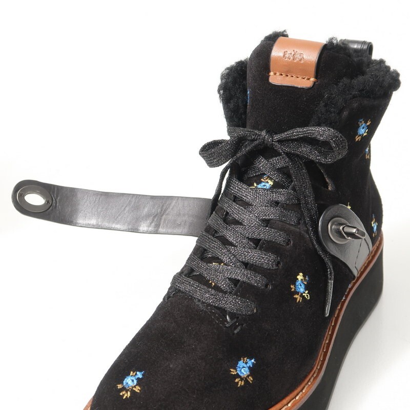 GS0200*COACH コーチ City Hiker シティ ハイカー 6B(23.5cm相当) スエードレザー ハイカットスニーカー ショートブーツ 花柄 ブラック_画像7