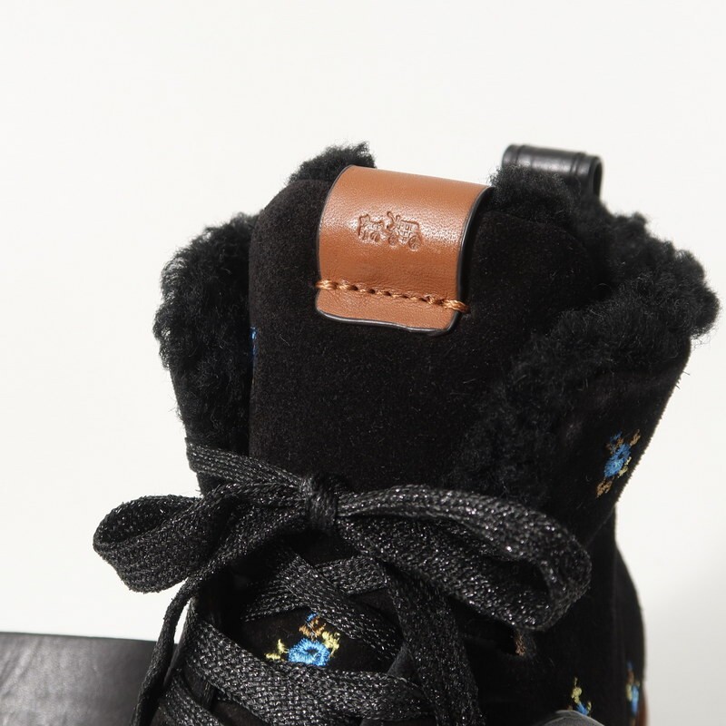 GS0200*COACH コーチ City Hiker シティ ハイカー 6B(23.5cm相当) スエードレザー ハイカットスニーカー ショートブーツ 花柄 ブラック_画像8