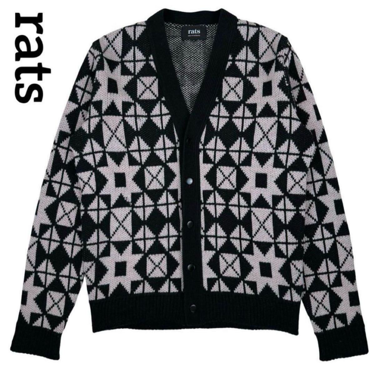rats ラッツ ウールアクリル 総柄ニットカーディガン　サイズM_画像1