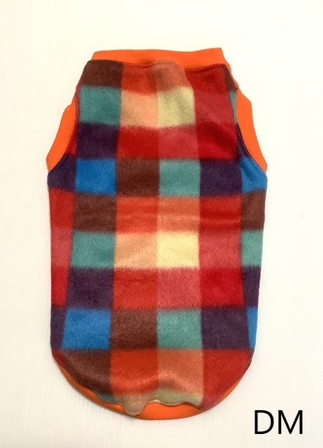 ☆フリース　カラフルチェックタンク　オレンジレッド　ダックスM　犬服☆_画像1
