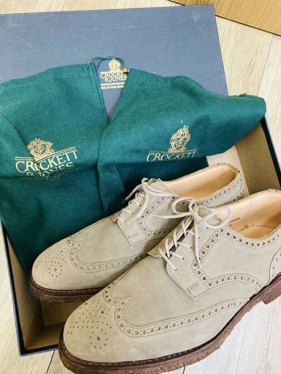 【極美品】Crockett & Jones クロケット＆ジョーンズ TYNE 7.5 BEAMS F別注 フルブローグ ウイングチップ スエード クレープソール 英国製_画像1