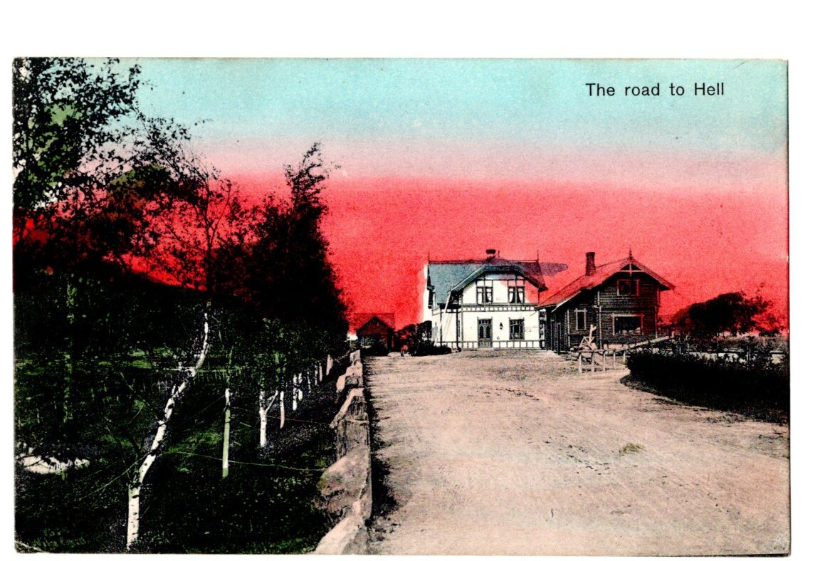 外国製　絵葉書　手彩色　 The road to hell 家　_画像1