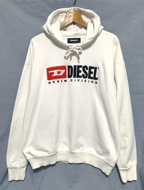 ★美品　DIESEL ディーゼル　ロゴワッペン 裏毛スウェット プルオーバーフードパーカー ホワイト S_画像1