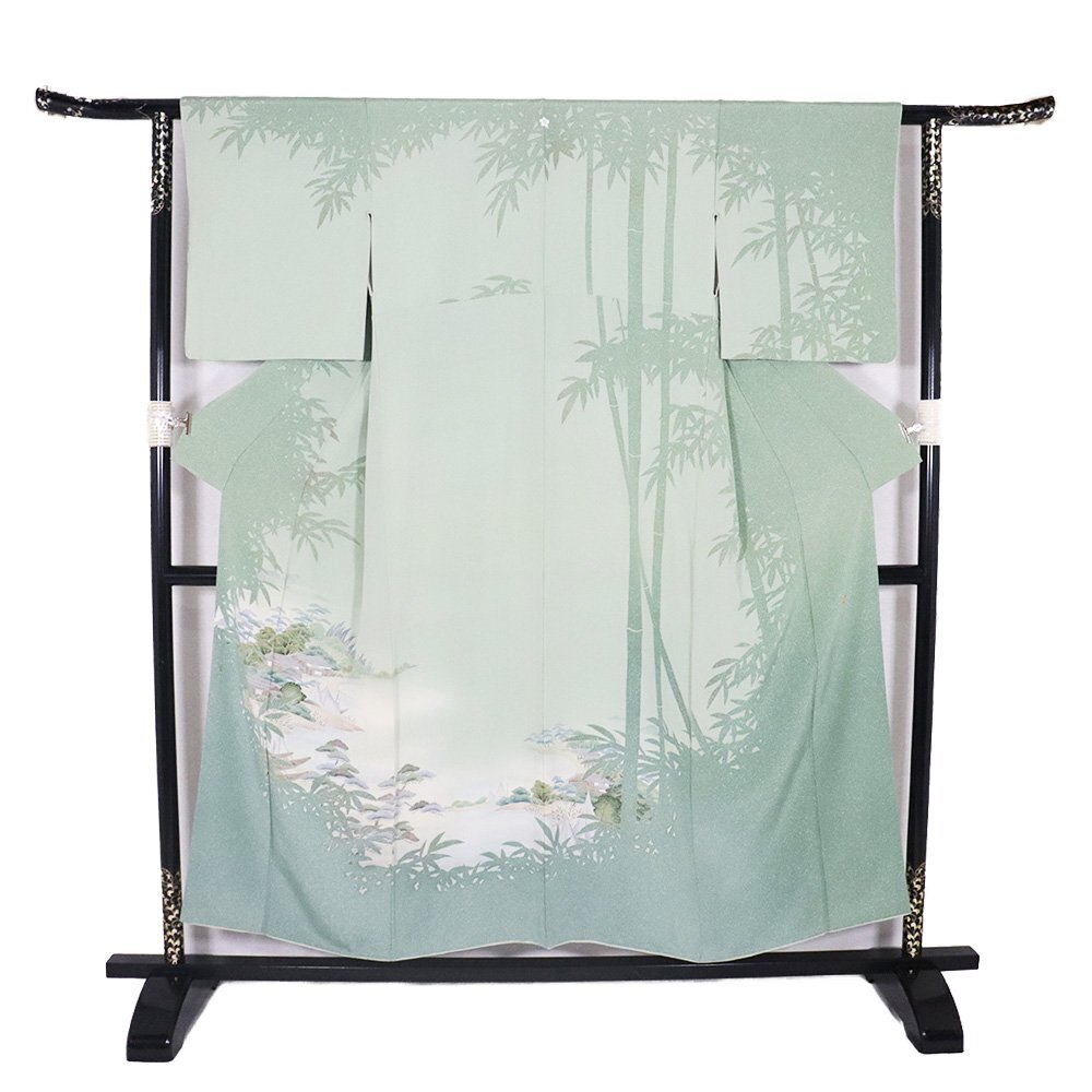 訪問着 袷 正絹 緑 薄緑 極薄緑 近江八景 Sサイズ ki31180 美品 レディース シルク ギフト フォーマル 30代 40代 50代 送料無料_画像4