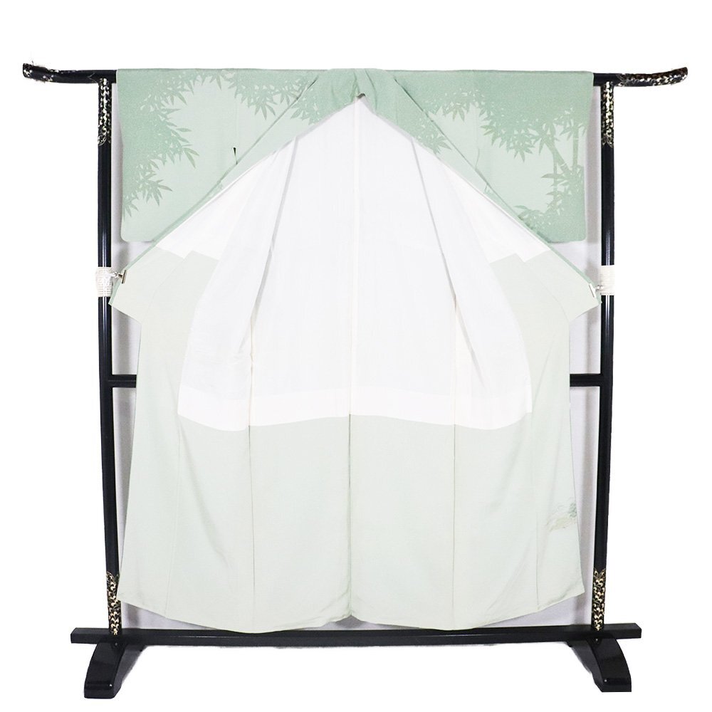 訪問着 袷 正絹 緑 薄緑 極薄緑 近江八景 Sサイズ ki31180 美品 レディース シルク ギフト フォーマル 30代 40代 50代 送料無料_画像9