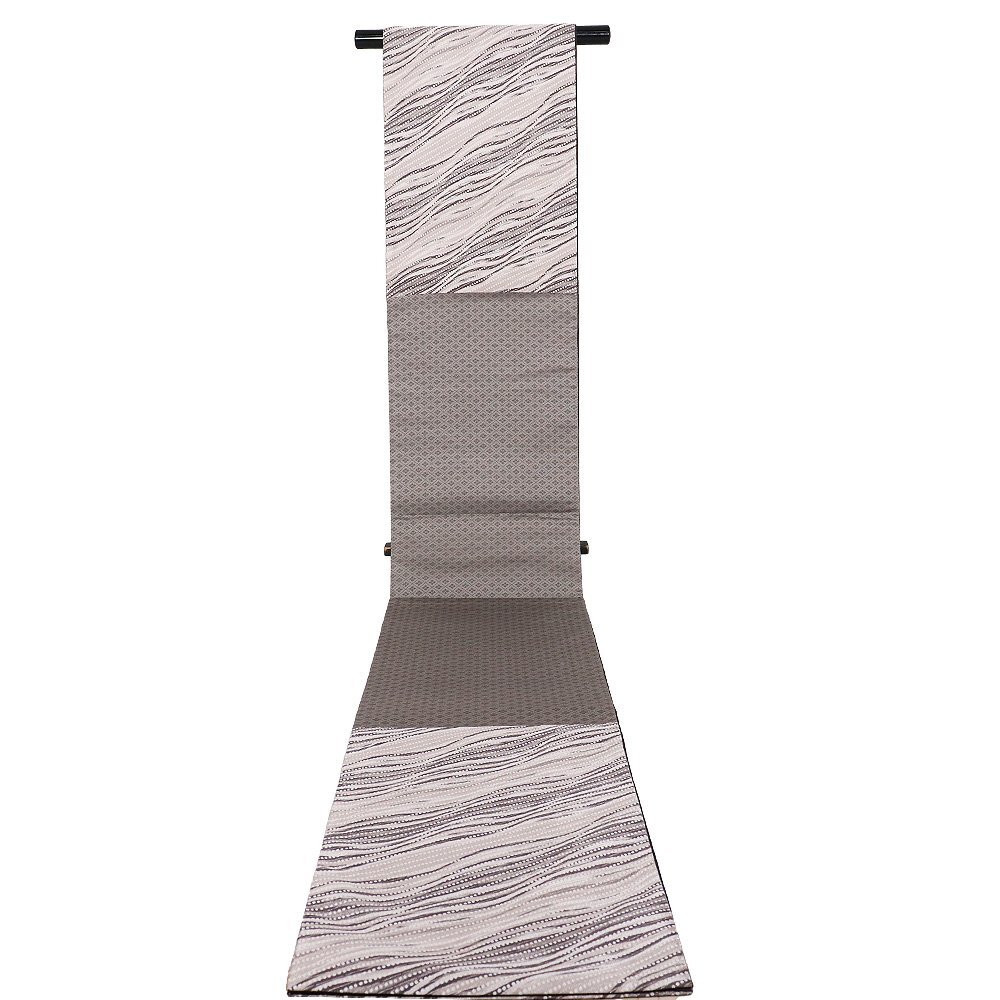 訪問着用 袋帯 正絹 紹 京鹿の子 グレー 緑 小豆色 鹿の子 斜め縞 波 Mサイズ F8354 未使用品 レディース セミフォーマル 送料無料_画像6