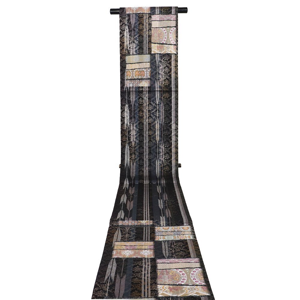 京の名工 染匠 越後屋通博 訪問着用 袋帯 正絹 黒 金 銀 紫 華文 パルメット唐草文様 鳳凰 獅子狩文 Lサイズ F8356 未使用品 送料無料_画像6