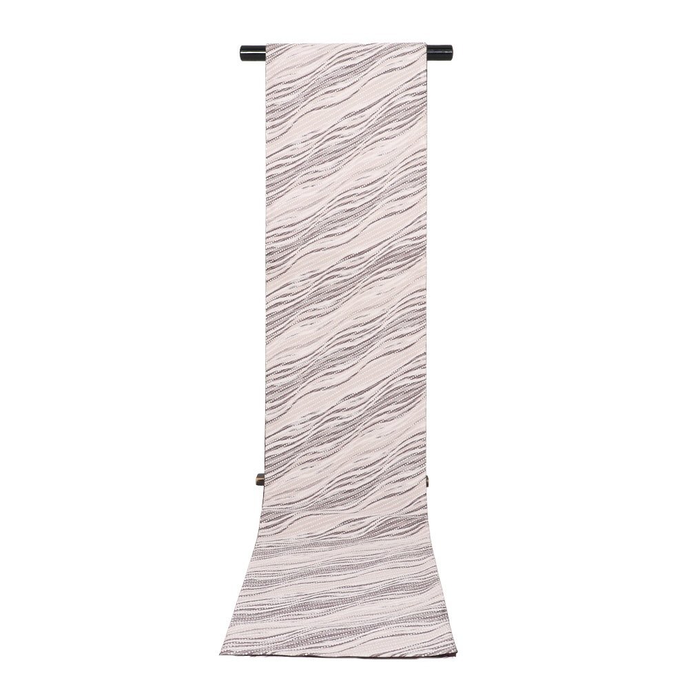 訪問着用 袋帯 正絹 紹 京鹿の子 グレー 緑 小豆色 鹿の子 斜め縞 波 Mサイズ F8354 未使用品 レディース セミフォーマル 送料無料_画像4