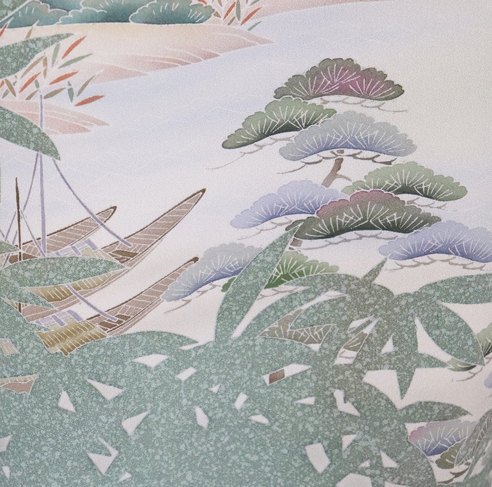 訪問着 袷 正絹 緑 薄緑 極薄緑 近江八景 Sサイズ ki31180 美品 レディース シルク ギフト フォーマル 30代 40代 50代 送料無料_画像6