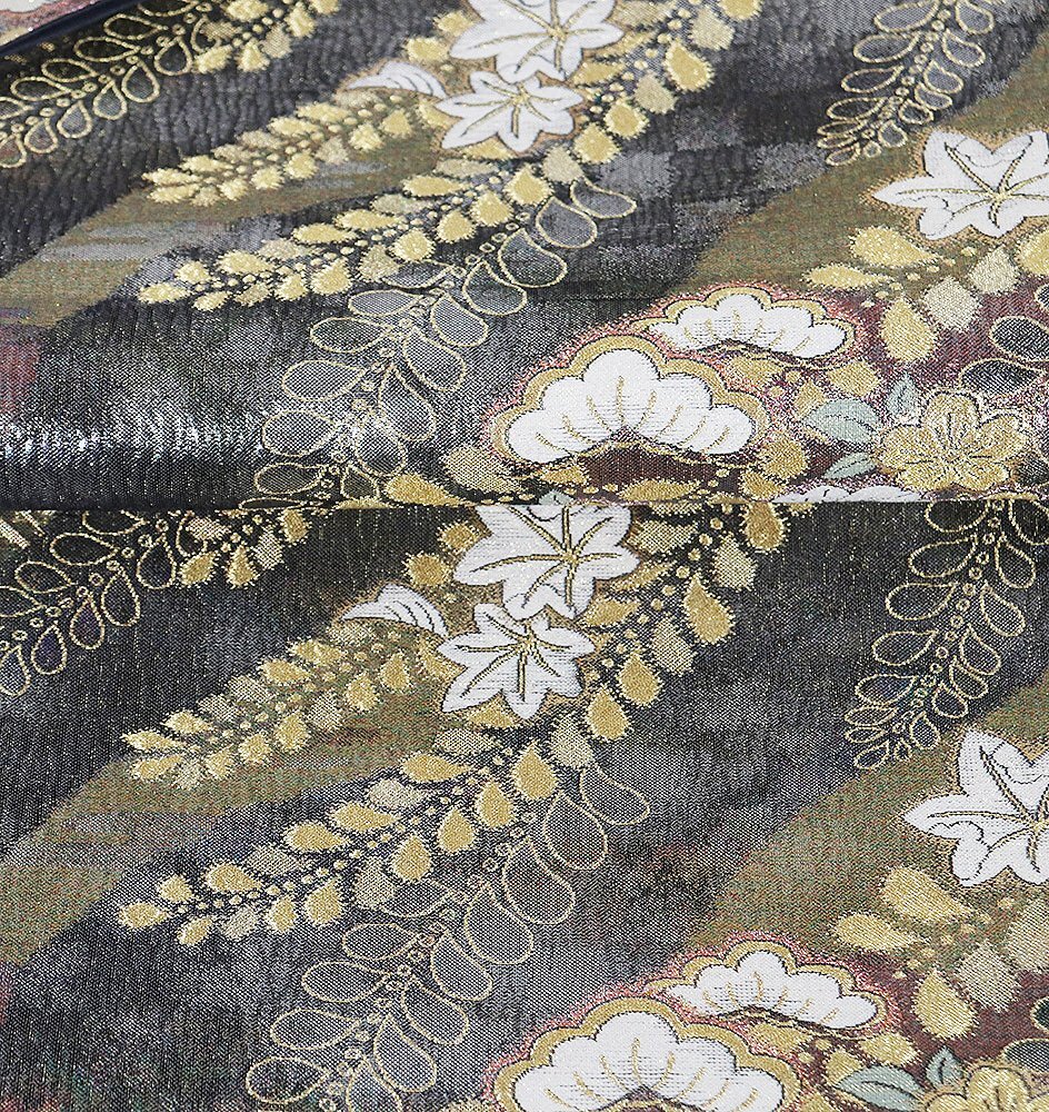 訪問着用 袋帯 正絹 緑 金箔 赤紫 辻が花 桜 松竹梅 Mサイズ F8374 未使用品 レディース ギフト フォーマル 30代 40代 50代 送料無料_画像8