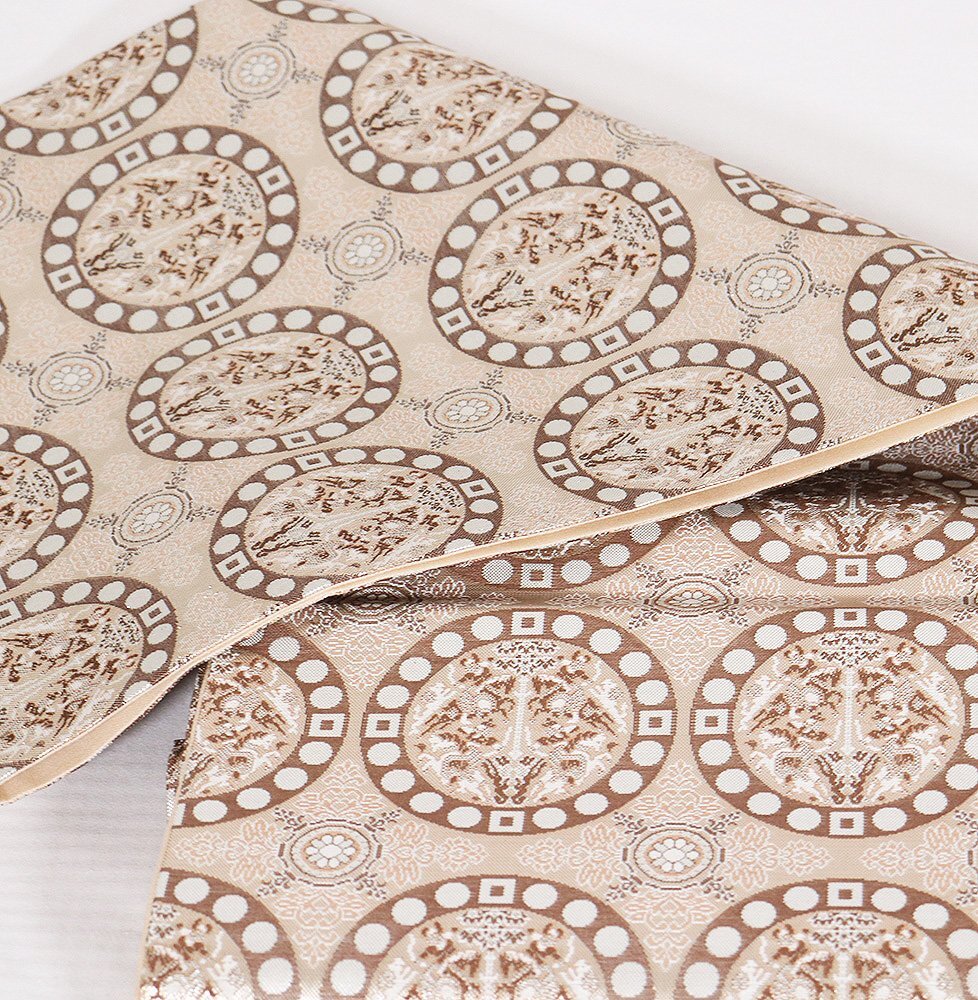 礼装用 袋帯 正絹 金 小豆色 天平狩猟文 全通 Lサイズ F8358 未使用品 レディース シルク ギフト フォーマル 30代 40代 50代 送料無料_画像9