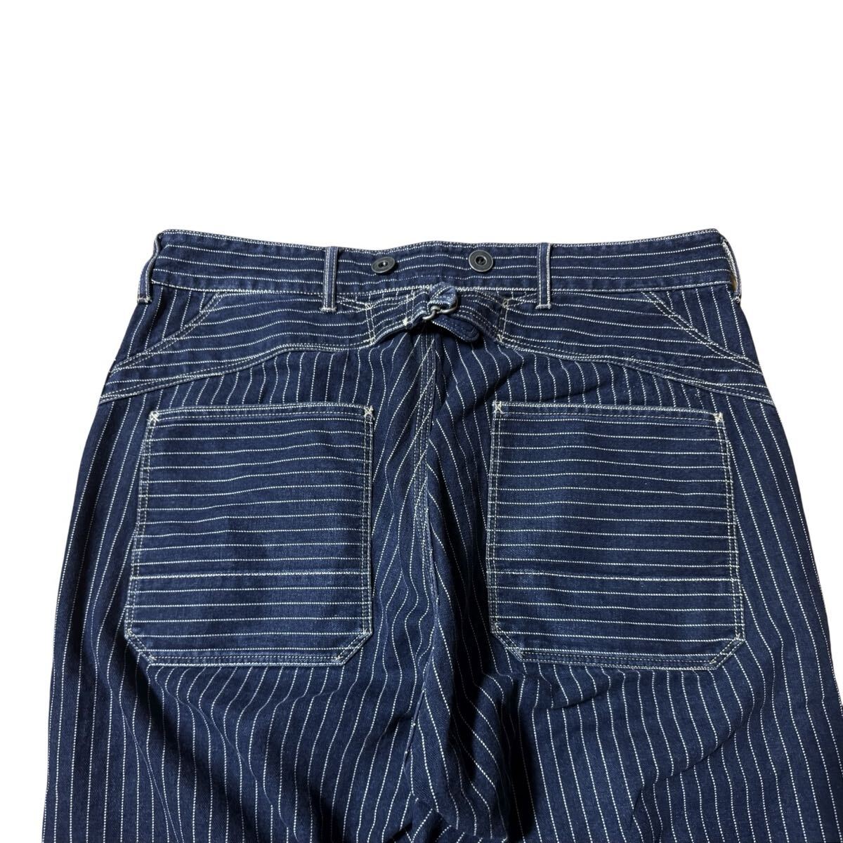 雰囲気抜群 Schott オールドヒッコリーデニム ペインターパンツ インディゴ ピンストライプ シンチバック 34インチ_画像4