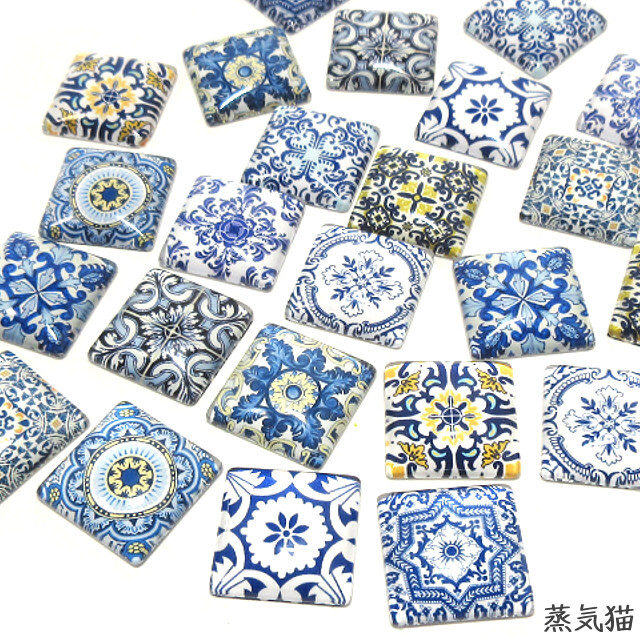 a0420 モロッコタイル柄ガラスカボション20mm 10個【デコ ピアス イヤリング 手芸材料ハンドメイド用アクセサリーパーツ素材】蒸気猫パーツ_画像2