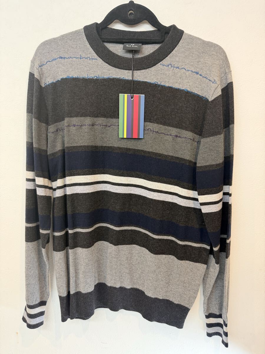 【新品タグ付き】PS Paul Smith ポールスミス ボーダー ニット セーター グレー系 Mサイズ メンズ_画像1