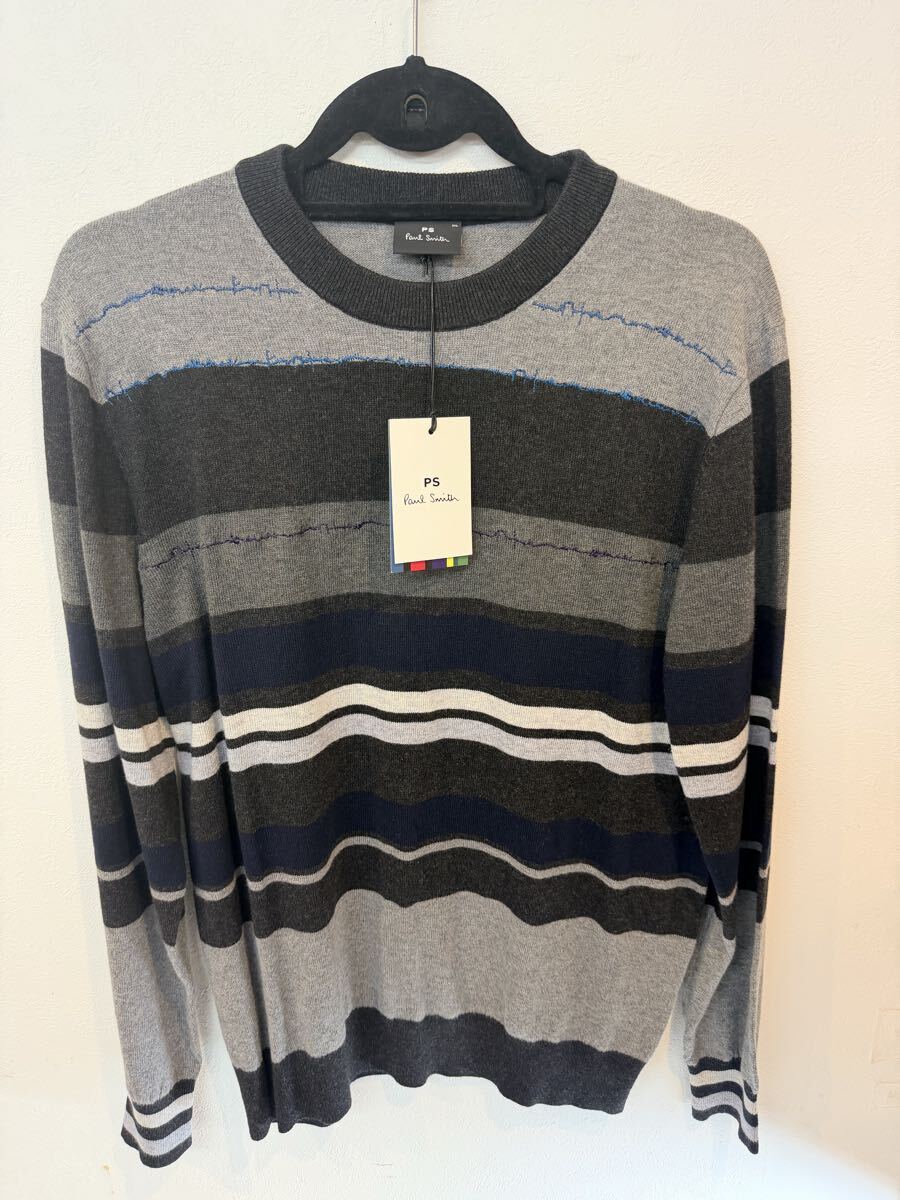 【新品タグ付き】PS Paul Smith ポールスミス ボーダー ニット セーター グレー系 Mサイズ メンズ_画像2