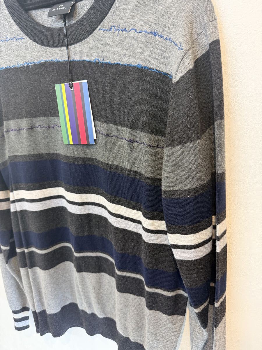 【新品タグ付き】PS Paul Smith ポールスミス ボーダー ニット セーター グレー系 Mサイズ メンズ_画像8
