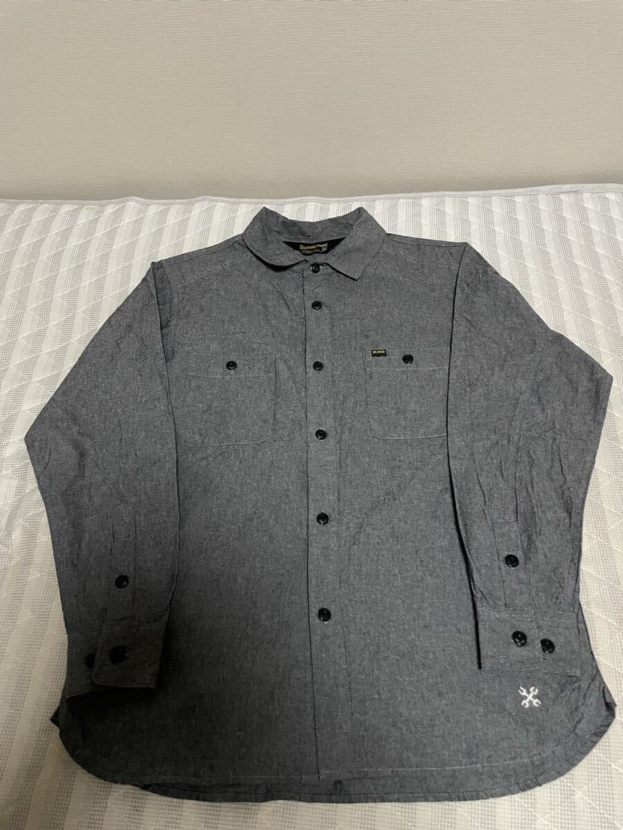 新品 M ブルコ BLUCO シャツ 黒 シャンブレー ワークシャツ 長袖シャツ シャツ バイカー アウター ジャケット パーカー ワークシャツ S L _画像2