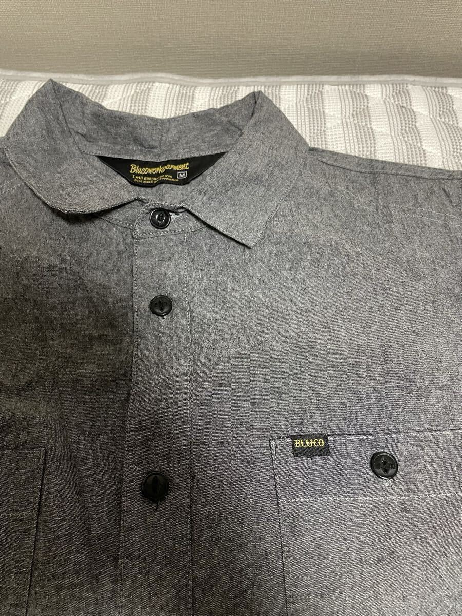 新品 M ブルコ BLUCO シャツ 黒 シャンブレー ワークシャツ 長袖シャツ シャツ バイカー アウター ジャケット パーカー ワークシャツ S L _画像4