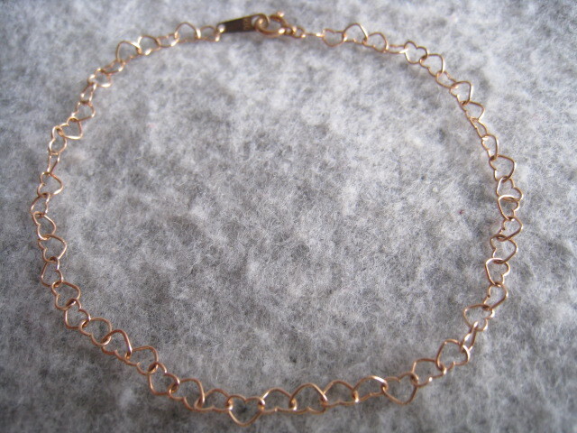 [SAMU]素敵！！きらきら一連ハート幅3mm k10ピンクゴールドブレスレット 美品！_画像1