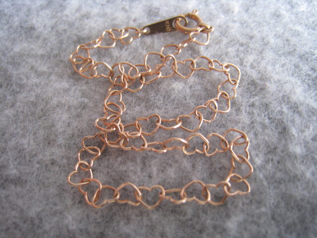 [SAMU]素敵！！きらきら一連ハート幅3mm k10ピンクゴールドブレスレット 美品！_画像4