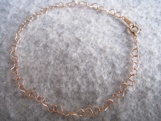 [SAMU]素敵！！きらきら一連ハート幅3mm k10ピンクゴールドブレスレット 美品！_画像5