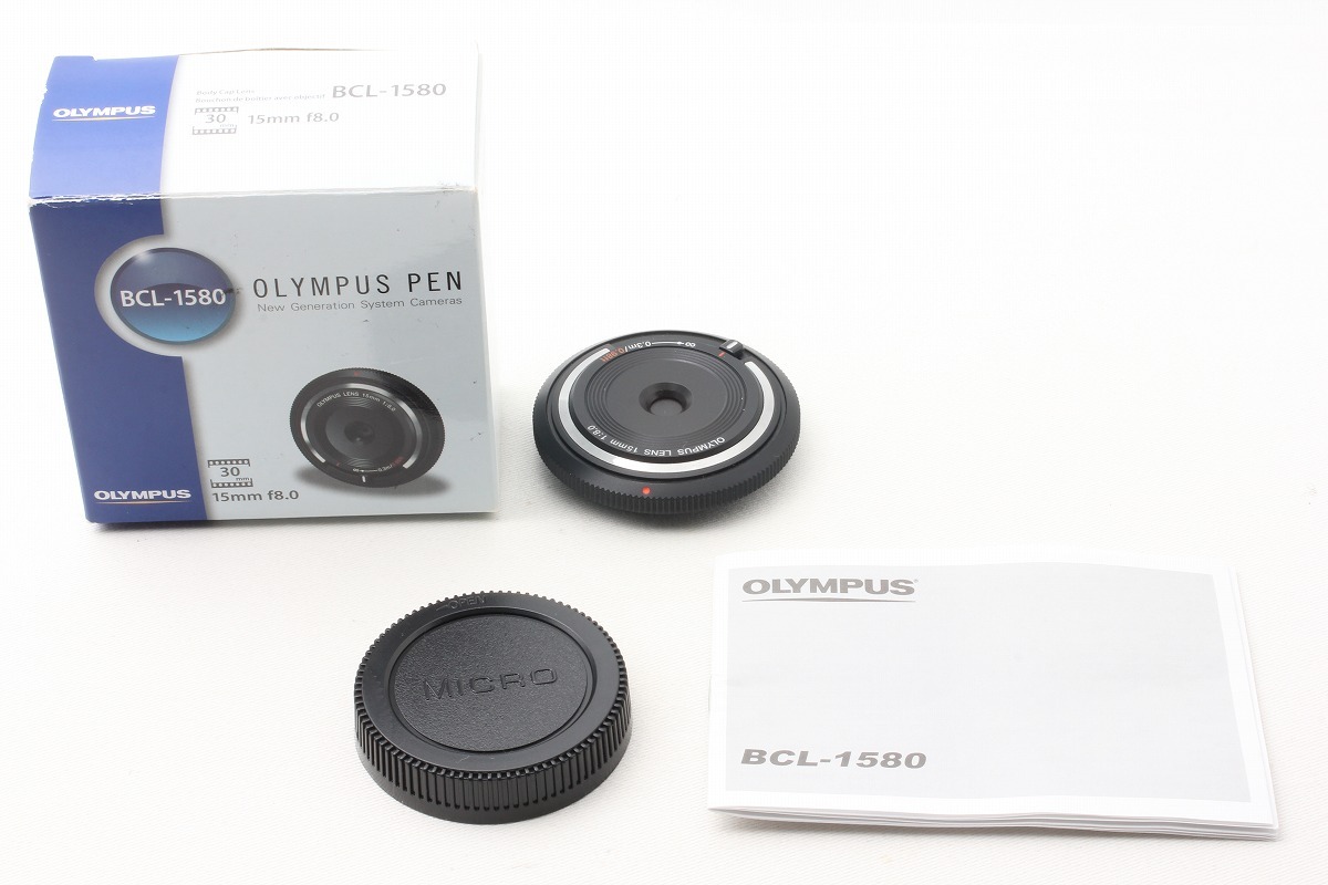 ◆新品同様◆オリンパス OLYMPUS 15mm F8 ボディキャップレンズ BCL-1580 ブラック 取説 元箱◇M48695_画像1