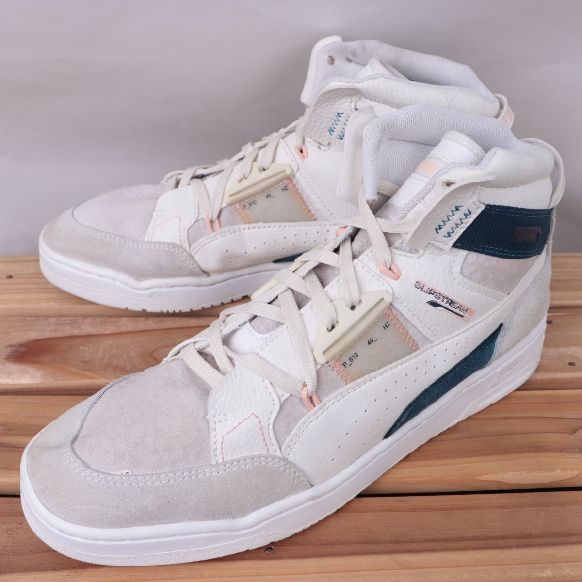 z2411 プーマ スリップストリーム ミッド US10 28.0cm/白 ホワイト 紺 ピンク 灰 グレー系 PUMA SLIPSTREAM MID メンズ スニーカー 中古_画像1