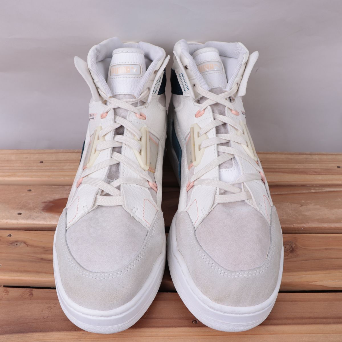 z2411 プーマ スリップストリーム ミッド US10 28.0cm/白 ホワイト 紺 ピンク 灰 グレー系 PUMA SLIPSTREAM MID メンズ スニーカー 中古_画像2