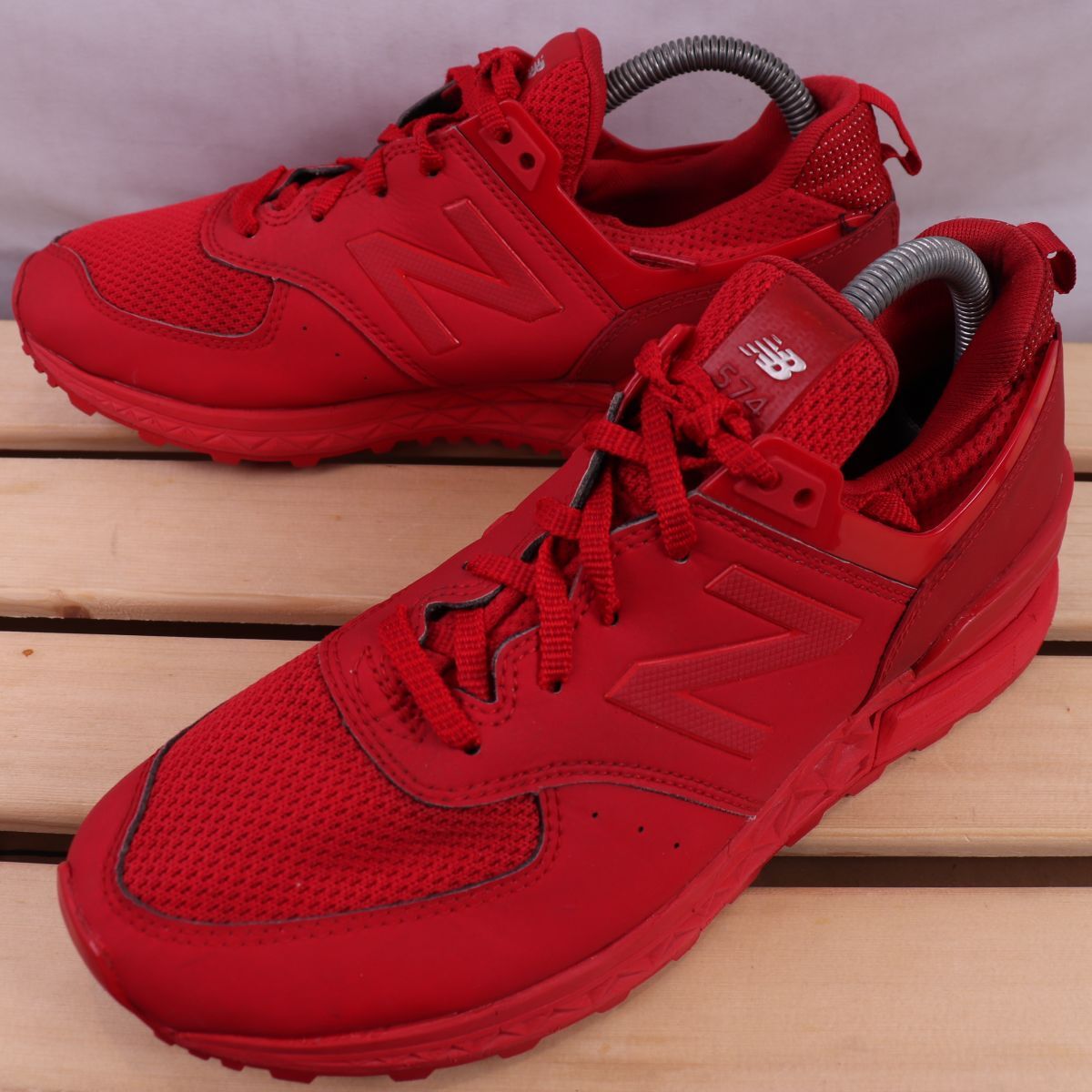 z2732【574】ニューバランス US7 25.0cm/赤 レッド newbalance メンズ ユニセックス スニーカー 中古_画像1