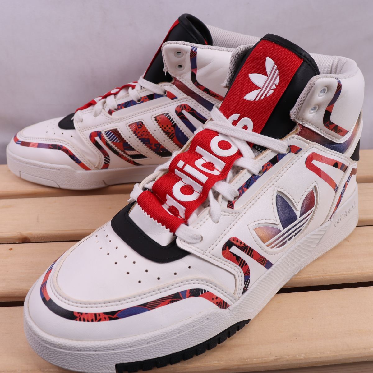 z2740 アディダス ドロップ ステップ XL US9 27.0cm/白 ホワイト 赤 黒 柄 adidas DROP STEP XL メンズ スニーカー 中古_画像1
