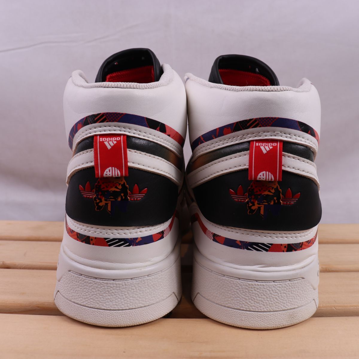 z2740 アディダス ドロップ ステップ XL US9 27.0cm/白 ホワイト 赤 黒 柄 adidas DROP STEP XL メンズ スニーカー 中古_画像5