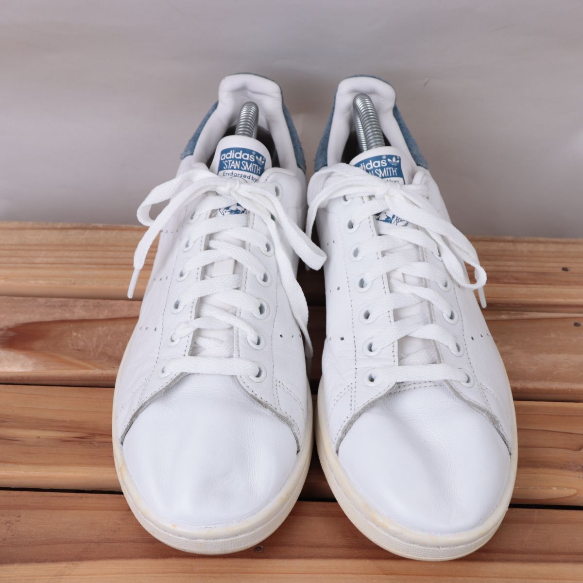 z2827 アディダス スタンスミス US9 27.0cm/白 ホワイト ブルー adidas STANSMITH メンズ スニーカー 中古_画像2