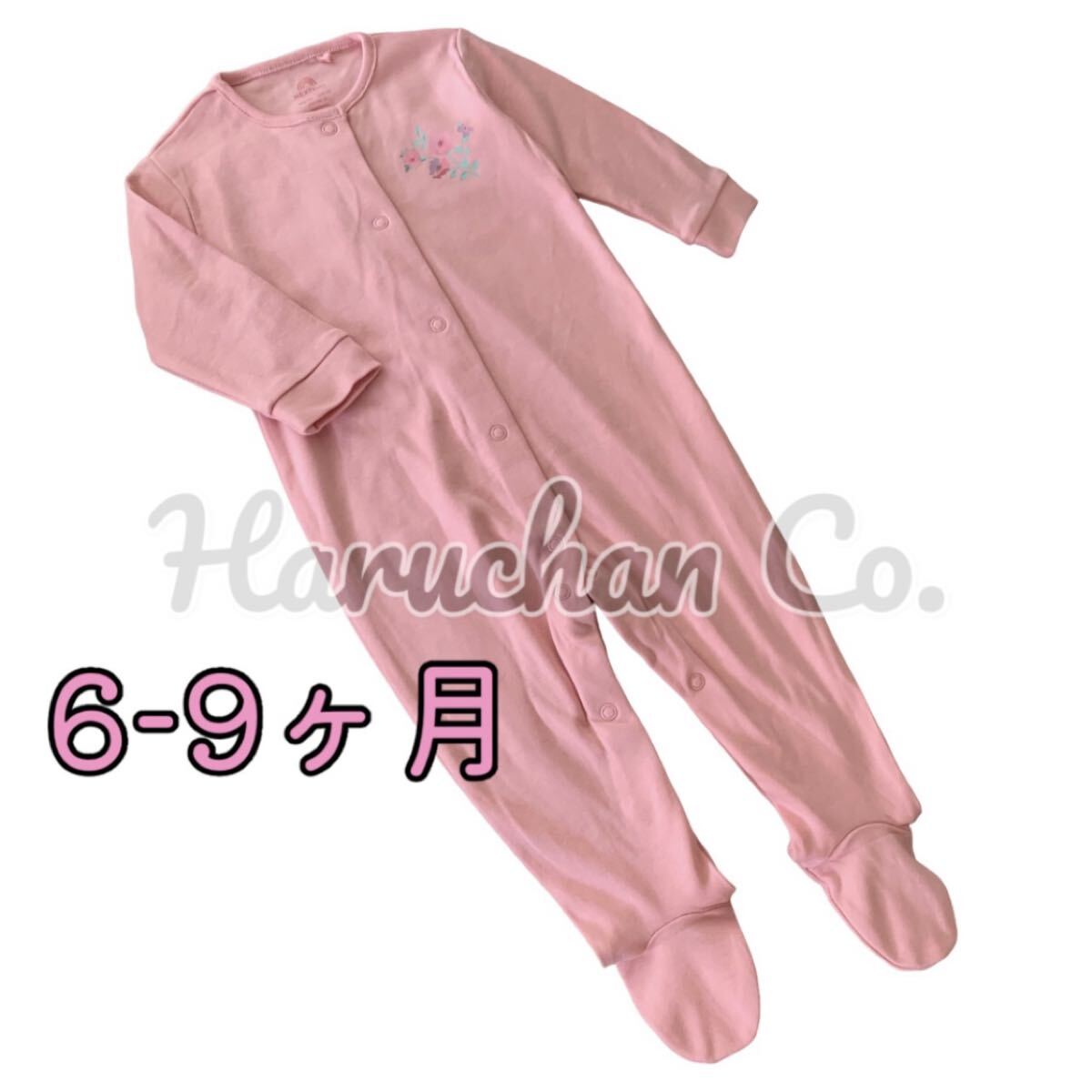 ●未使用●6-9ヶ月 ピンク お花プリント カバーオール_画像1