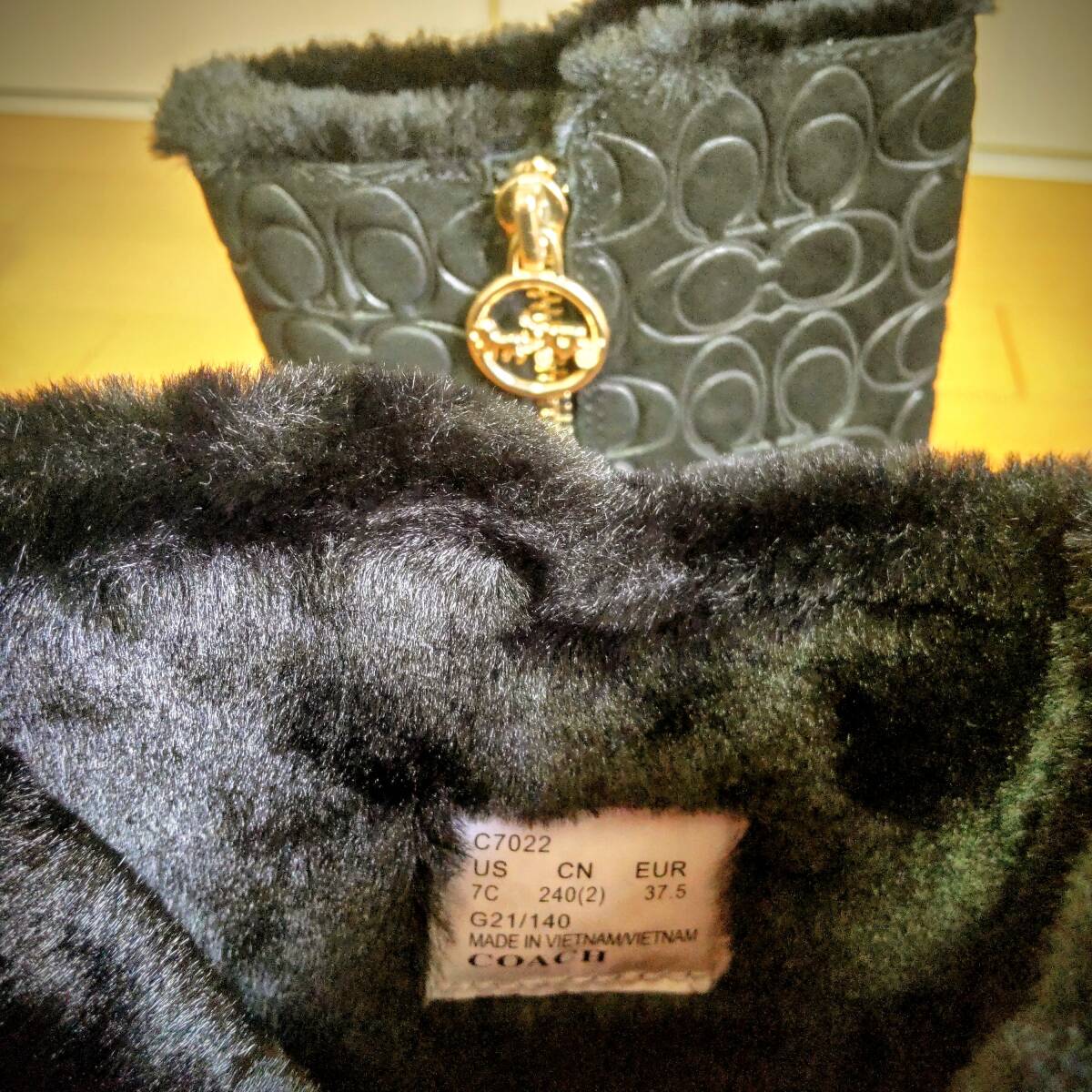  не использовался быстрое решение Coach COACH короткие сапоги боа ботинки 7C/24cm signature черный чёрный обычная цена 61,600 иен 