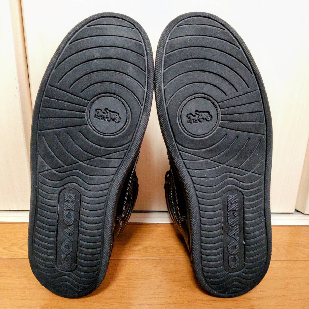 美品即決 コーチ COACH ハイカットスニーカー 7D/25cm 黒 シグネチャース ロゴ_画像8