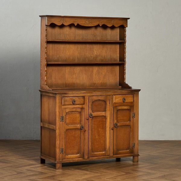 英国 クラシック ウェルシュドレッサー 食器棚 オーク カップボード 飾り棚 本棚 キャビネット イギリス アンティーク #95430_画像1