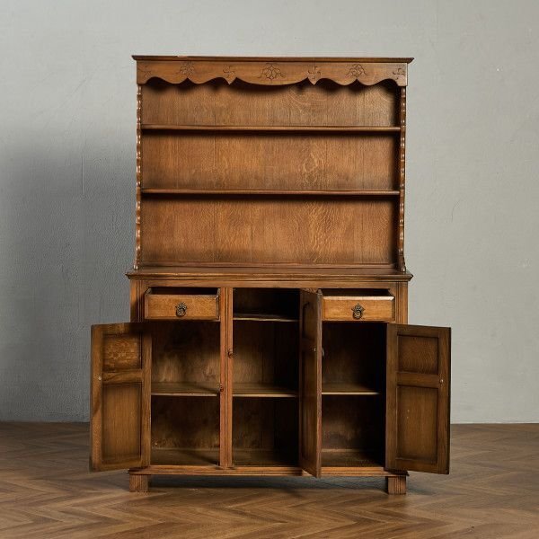 英国 クラシック ウェルシュドレッサー 食器棚 オーク カップボード 飾り棚 本棚 キャビネット イギリス アンティーク #95430_画像2