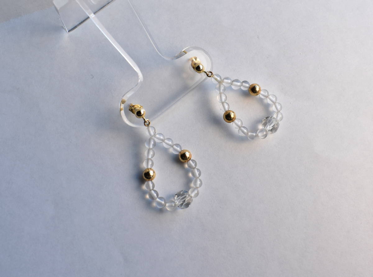 (新品)　　ｋ１８ピアス　水晶と１８金ボウルの輪_画像7