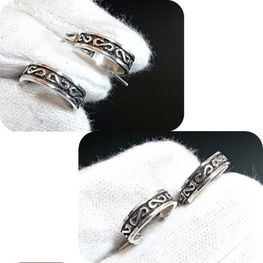 3349A SILVER925★訳あり★メビウス フープピアス シルバー925 アラベスク 遮断機型 トライバル ヴィンテージ ユニセックス 定価2900円_画像3