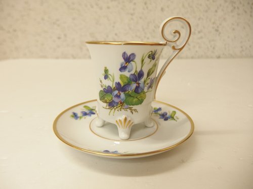 1050429w【ドイツ ALT TIRSCHENREUTH ティルシェンロイト デミタスカップ＆ソーサー】花柄 金彩/コーヒーカップ/中古品_画像1