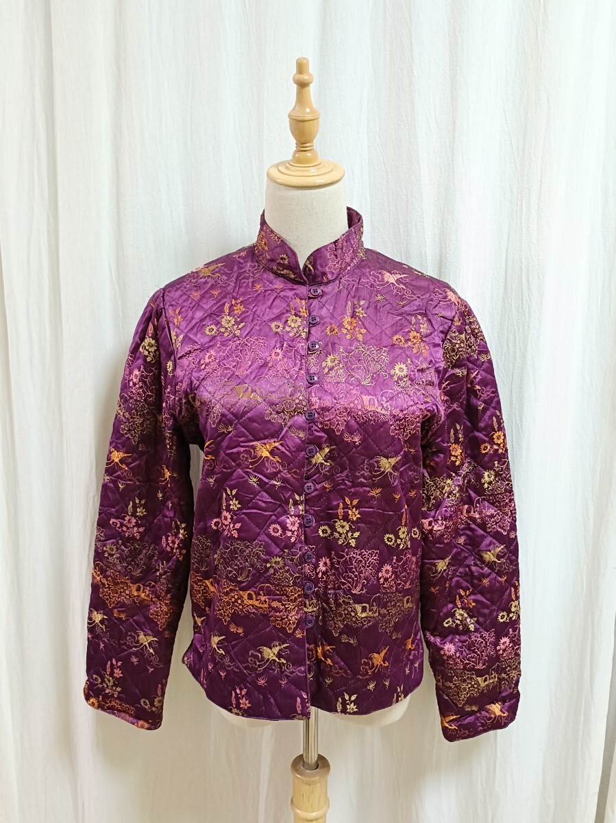 フランス製 ヴィンテージチャイナジャケット キルティング スタンドカラー オリエンタル柄 アウター カンフー アジアン ヨーロッパ古着_画像9
